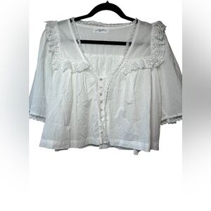 Carley Jean Harbor White Top Lace Detail Flowy Lightweight Size S Cotton Preppy